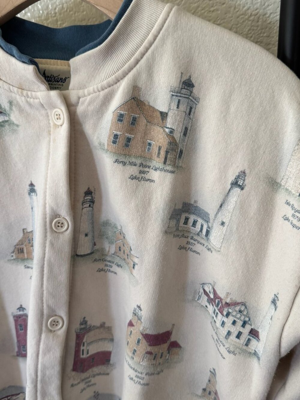 Vintage Lighthouse Graphic Print Cardigan Size Medium - Picture 4 of 7